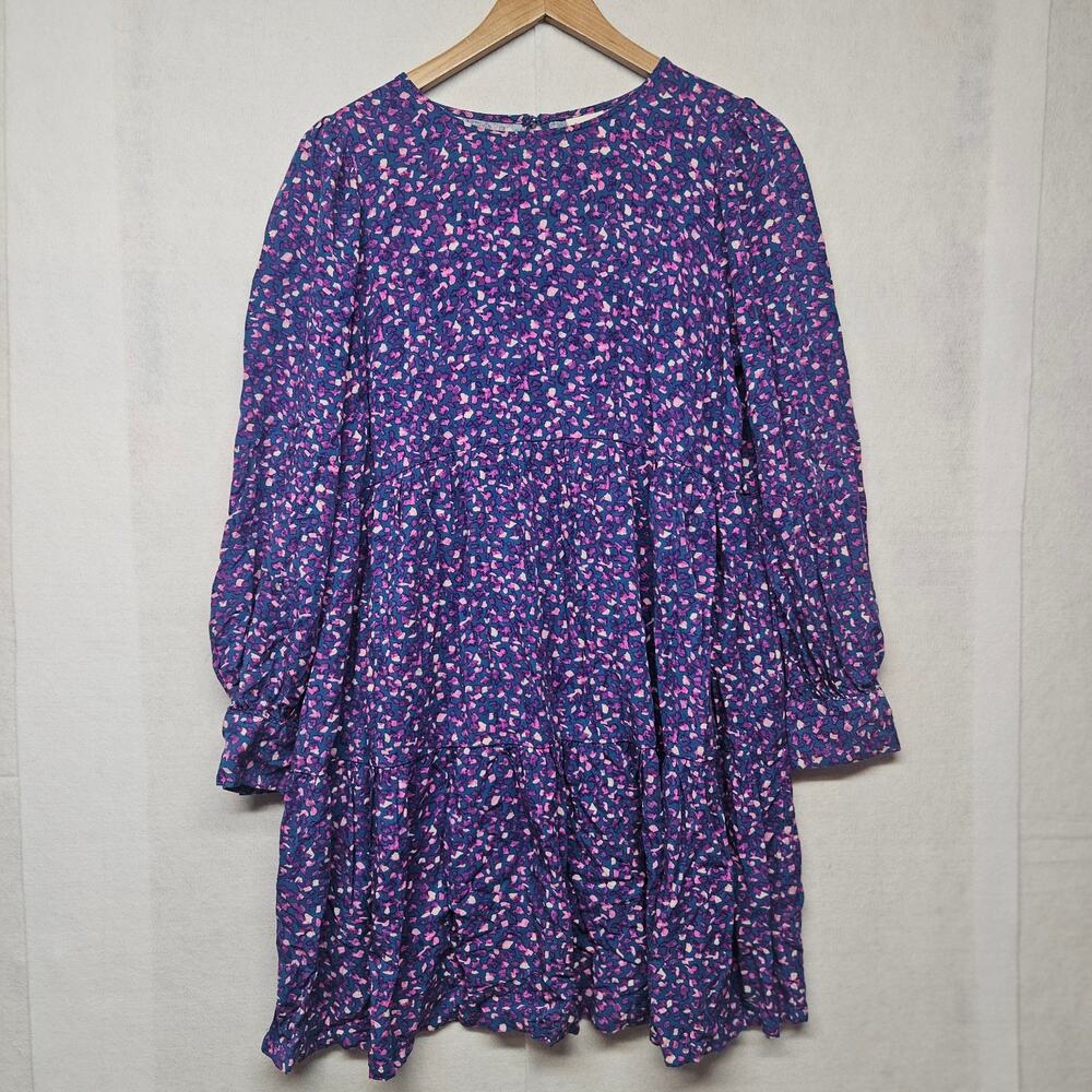 A New Day Purple Long Sleeve Teal Pink Geometric Print Mini Dress Size Small